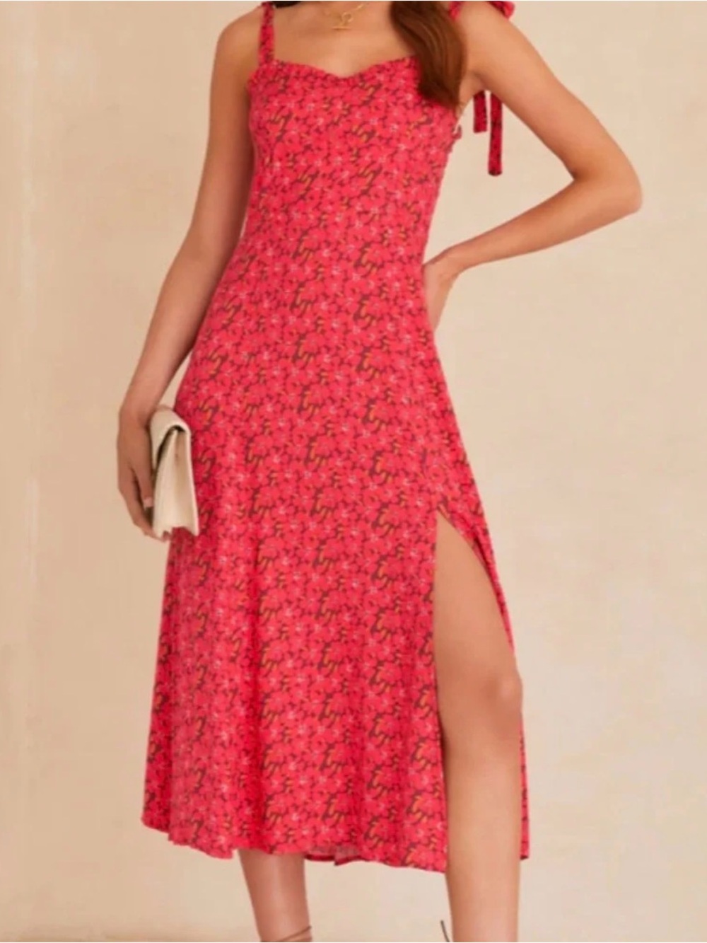 Bright Floral Tie-Shoulder Midi Dress